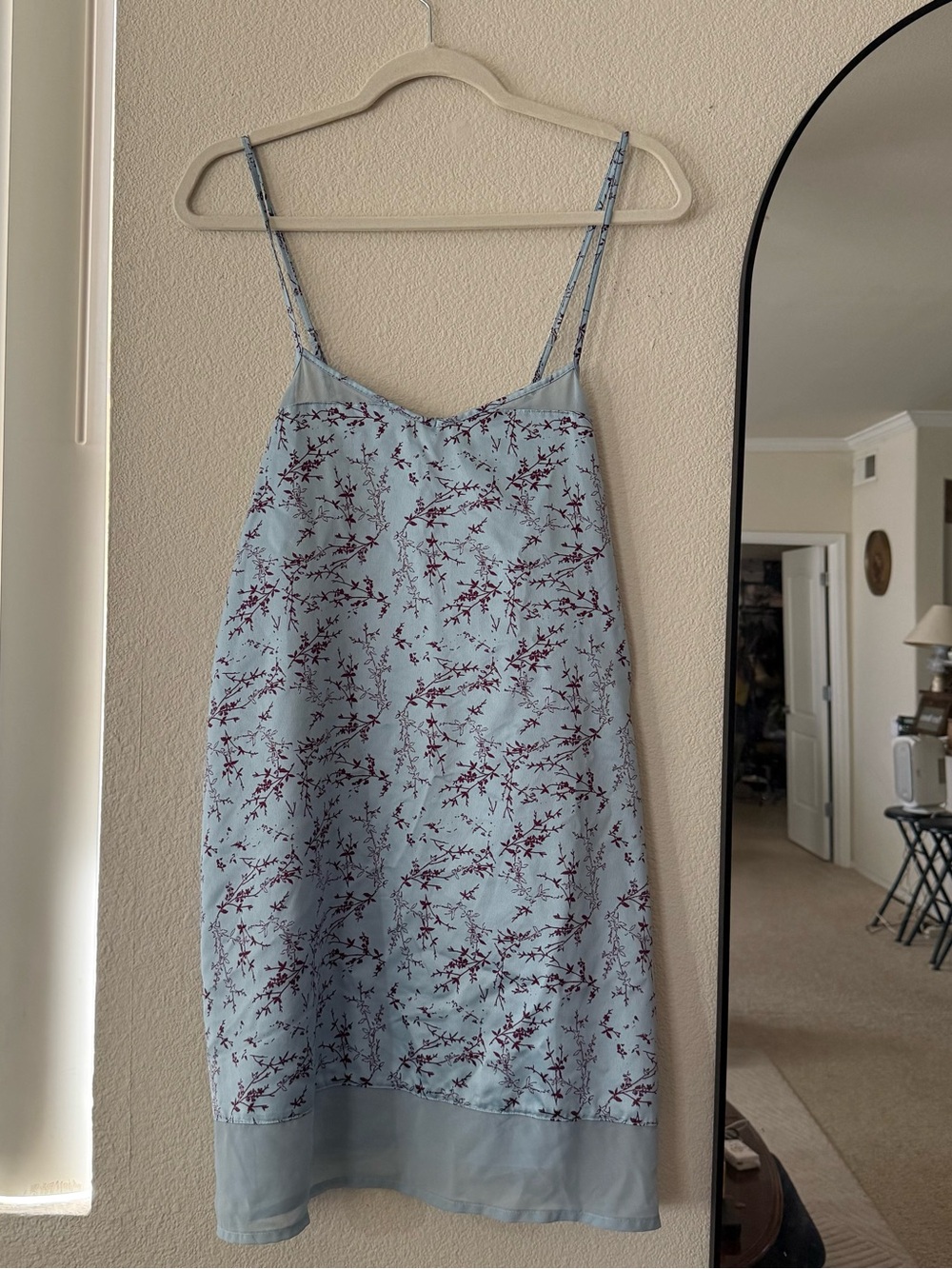 Y2K Blue Satin Floral Slip Dress Midi Spaghetti Strap Fairy Grunge chemise
